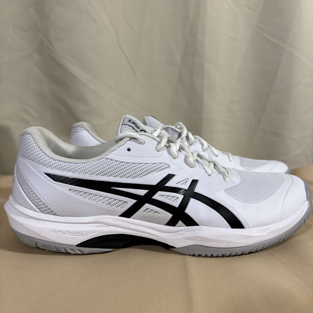 ASICS Men’s 12.5 White Black Tennis Court Shoes FlyteFoam Athletic Sneakers